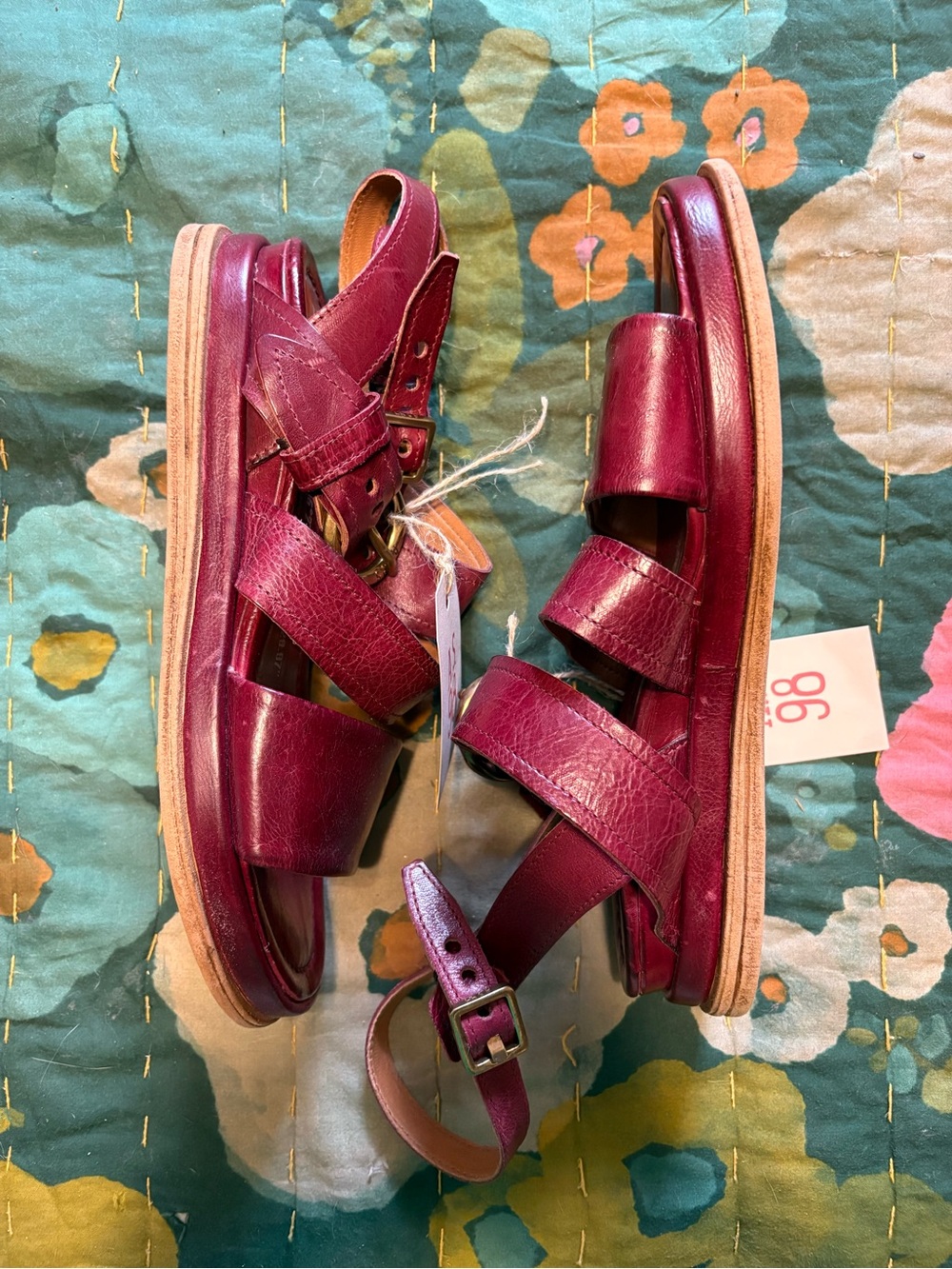 A.S.98 Burgundy Leather Strappy Sandals - Picture 3 of 4